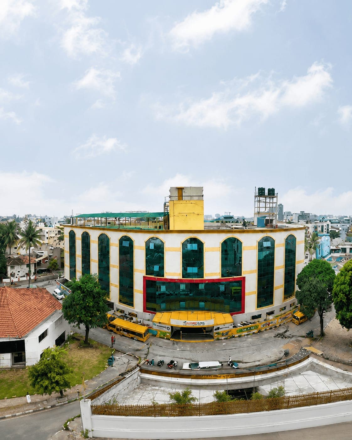 Aerial view of GoldenBee Global School BTM Layout Campus